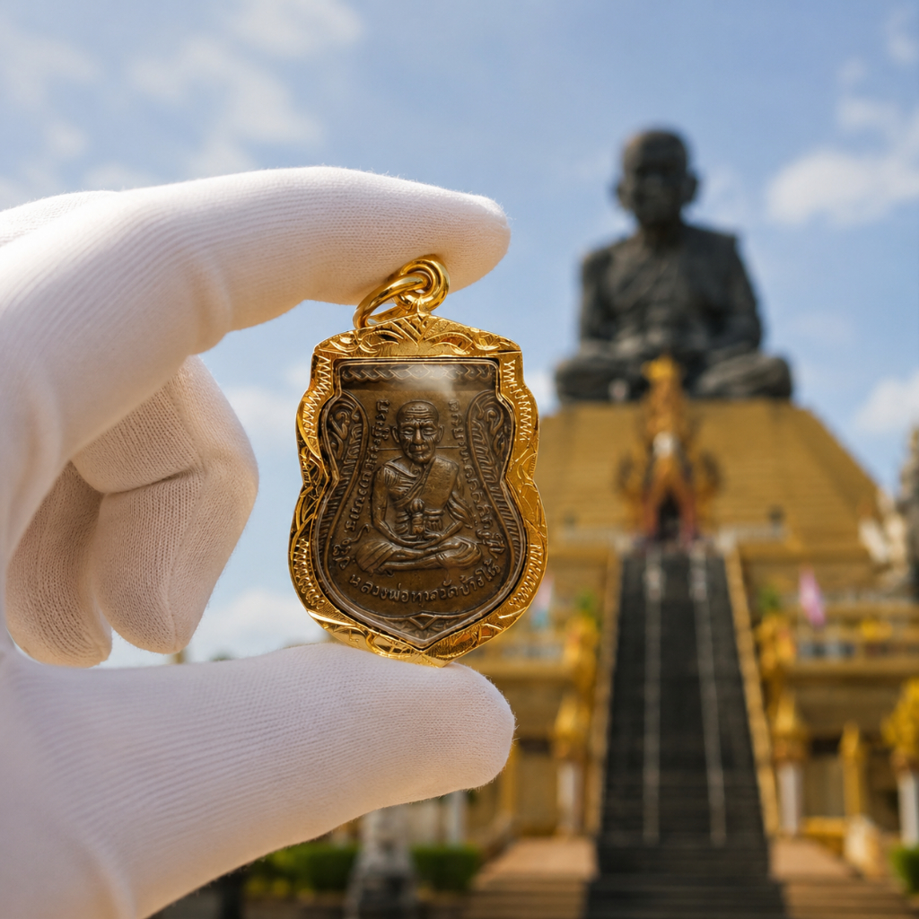 จี้พระหลวงปู่ทวดวัดช้างไห้ ด้านหลัง พระครูวิลัยโสภณ(ทิม) งานเลื่อนสมณศักดิ์ ปี 08 เลี่ยมกรอบอย่างด