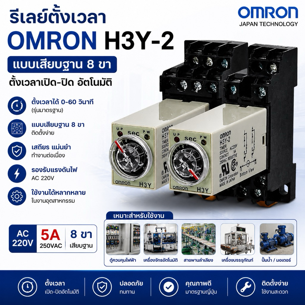 TIMER ตั้งเวลาราคาต่อตัวH3Y2 8ขา H3Y รีเลย์ตั้งเวล รุ่น H3Y-2 หน่วงเวลาเปิดเครื่อง  AC220V DC24V 12V มีขาขายแยกกดสั่งได้