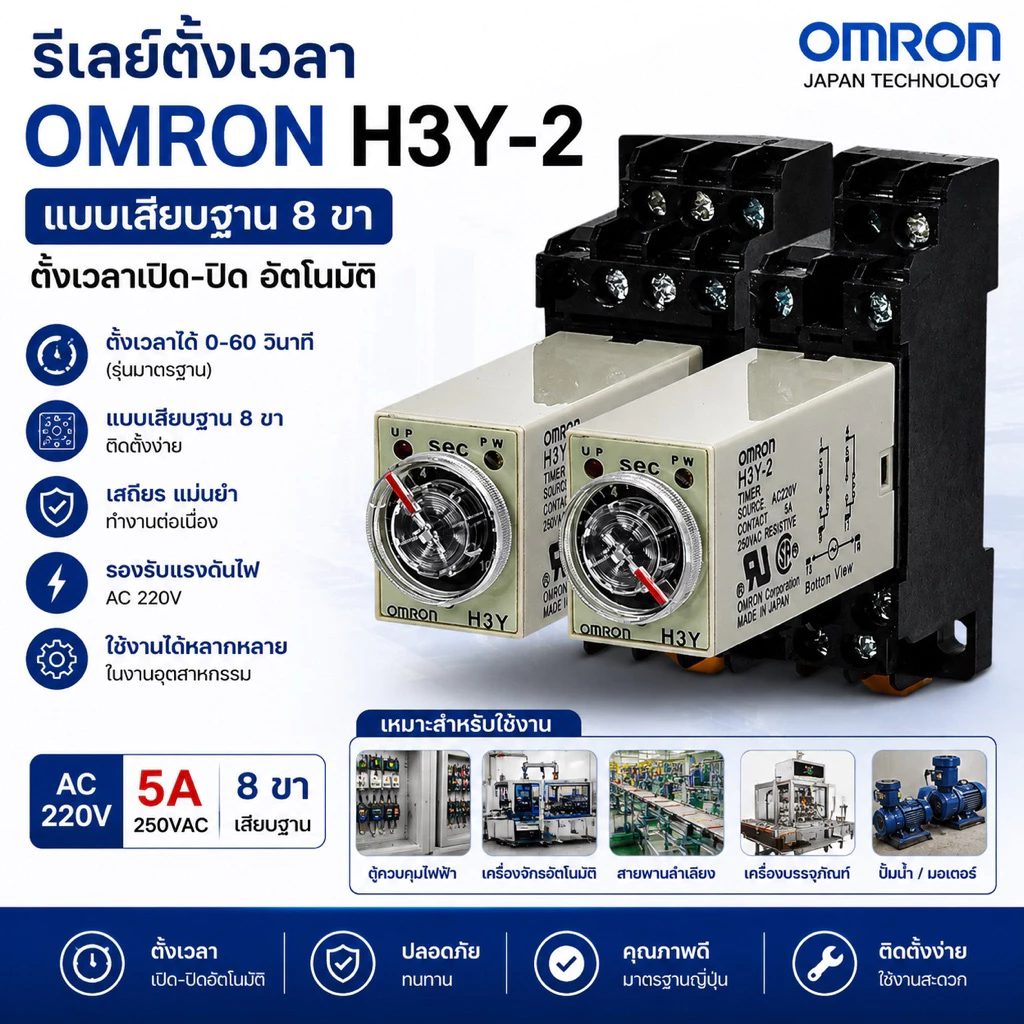 TIMER ตั้งเวลาราคาต่อตัวH3Y2 8ขา H3Y รีเลย์ตั้งเวล รุ่น H3Y-2 หน่วงเวลาเปิดเครื่อง AC220V DC24V 12V มีขาขายแยกกดสั่งได้