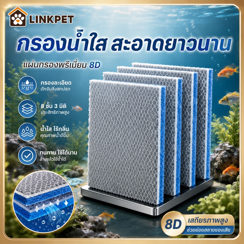 กรองฟองน้ําตู้ปลา ใยกรองตู้ปลา 8D 12ชั้นแบบไม่มีกาวแผ่นกรองปลา ที่กรองบ่อปลาอุปกรณ์เสริมผ้าฝ้าย