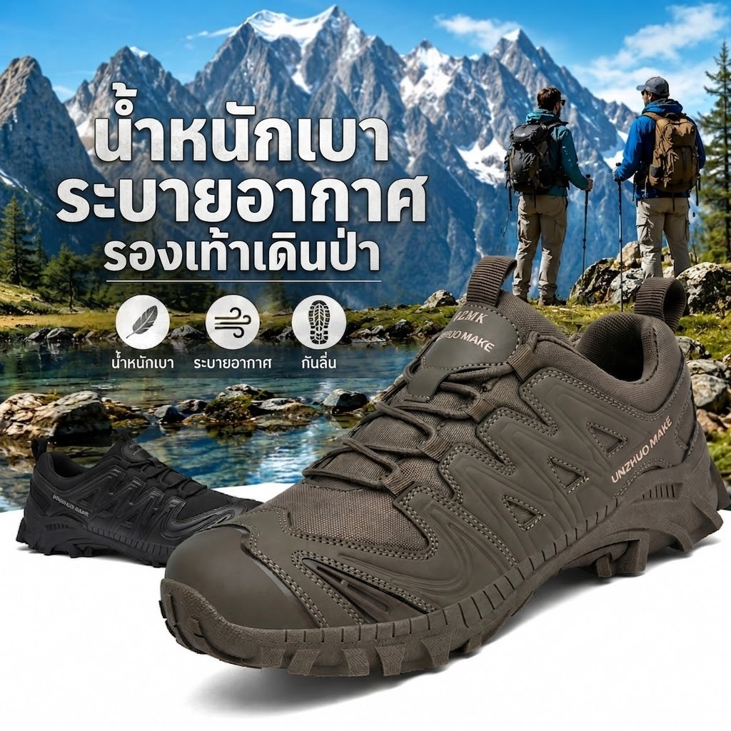 [พร้อมส่ง] COD รองเท้าเดินป่าข้อต่ำ ทรงยุทธวิธี ผู้ชาย กันน้ำ ทนทาน พื้นหนากันลื่น ระบายอากาศดีเยี่ยม