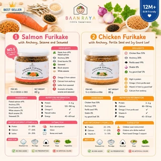 🏆ขายดี🔥🏆 ผงโรยข้าวเด็ก กินข้าวเก่ง Furikake โปรตีนสูง โรยข้าวเด็ก 12M+ BLW ปลาแซลมอน ไก่ ปลาหมึก Baan Raya