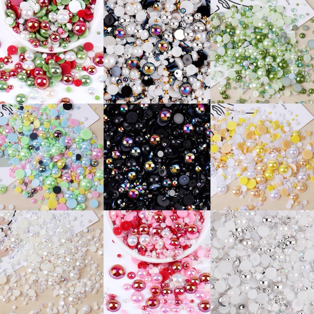 มุกครึ่งซีก คละสี ขนาด3.0-10 มม. ติดเล็บ เคส เครื่องประดับต่างๆ DIY 10กรัม CU