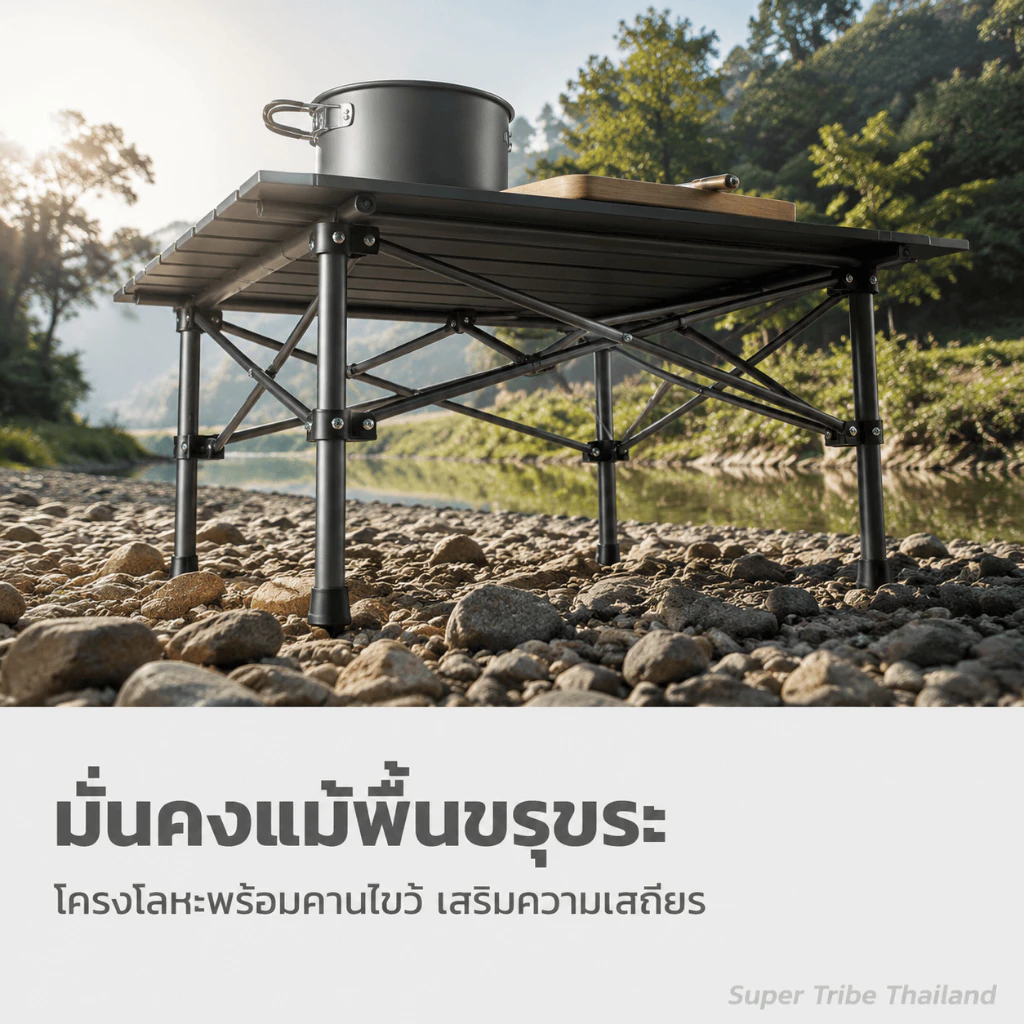 SUPERTRIBE โต๊ะแคมป์ปิ้งพับได้ 120x55ซม. อะลูมิเนียม รับน้ำหนัก100kg ตลาดนัด บาร์บีคิว กลางแจ้ง ทนทาน thumbnail 5