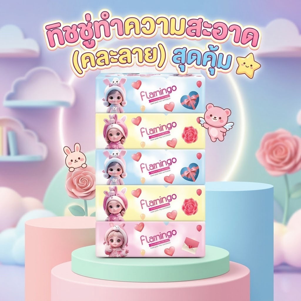 ทิชชู่แพ็ค5ห่อ 1ห่อมี 60 แผ่น หนาถึง2ชั้น(พร้อมจัดส่ง)