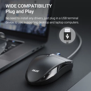 Acer M119 Wired Mouse เมาส์มีสาย USB เมาส์เงียบ 1000DPI เมาส์คอมพิวเตอร์ สำหรับ PC โน้ตบุ๊ก ทำงาน สำนักงาน เสียบใช้งาน