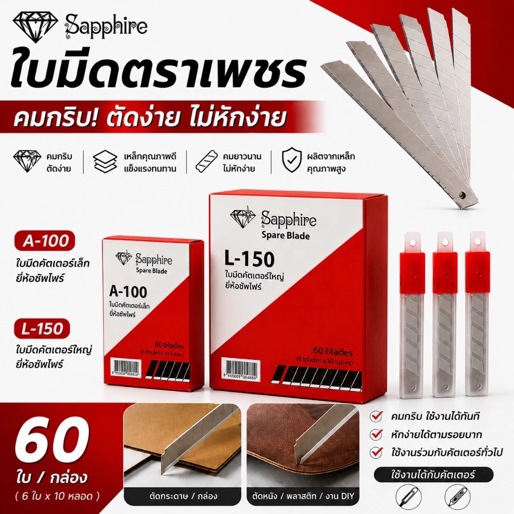 CT_SP ใบมีด ใบมีดคัตเตอร์ ตราเพชร ราคาประหยัด บรรจุ 60 ใบ/กล่อง