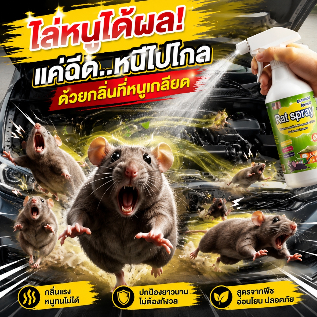 🐭หนูหายไปชั่วพริบตา🐭 สเปรย์ไล่หนู ไล่หนู 500ml ยากําจัดหนู น้ำยาไล่หนู ไล่หนูในรถ ในห้องเครื่อง และในบ้าน ได้ผลจริง