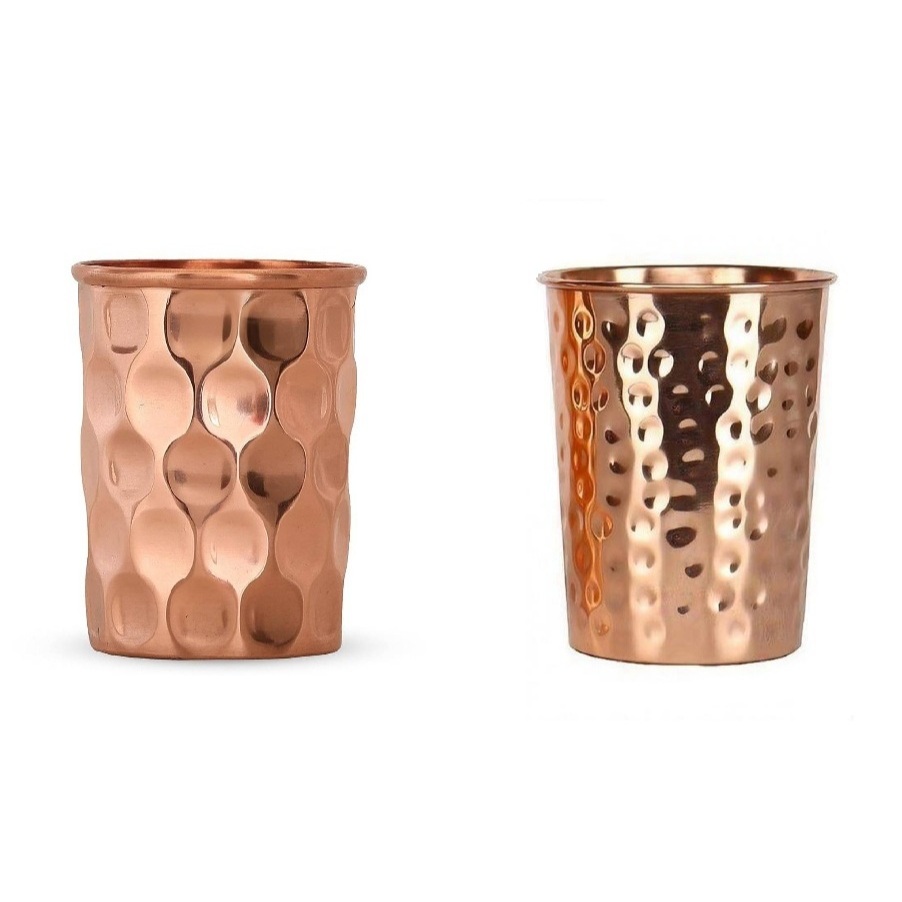 แก้วน้ำทองแดง ลายตอก Hammered Copper Glass Tumbler 300 ML