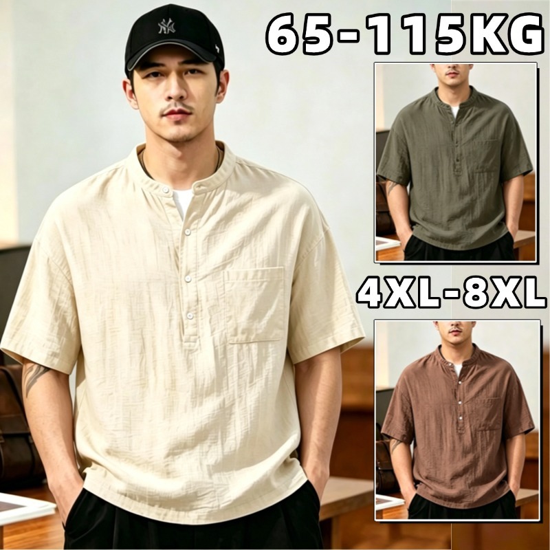 ⚡45-125KG⚡ เสื้อไซส์ใหญ่ เสื้อเชิ้ตผู้ชายแขนสั้น ผ้าลินินนุ่ม ปกเป็นแบบแนวตั้ง เนื้อนุ่มใส่สบายไม่ร้อน แฟชั่นฤดูร้อน