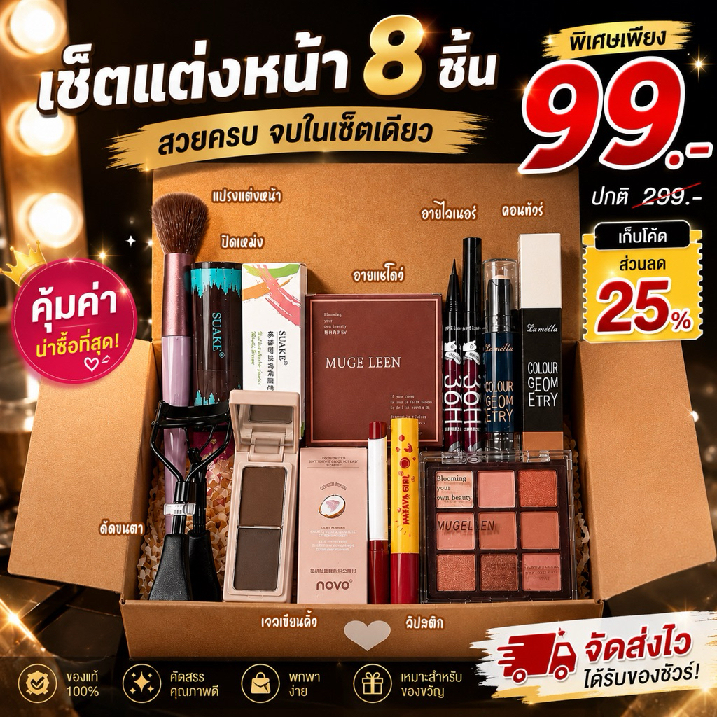 สุดคุ้มๆ​ จุกๆ​ เซ็คเครื่องสำอางค์ Make Up Set 23ชิ้น​ #เซ็ตแต่งหน้า​ สวยครบในเซ็ต ราคา​ถูก​ แบรนด์แท้ กันน้ำ ติดทน 4U2