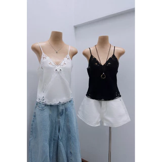 (พร้อมส่ง ดำ) LACED TANK TOP เสื้อกล้ามนิตลูกไม้รุ่น 90052