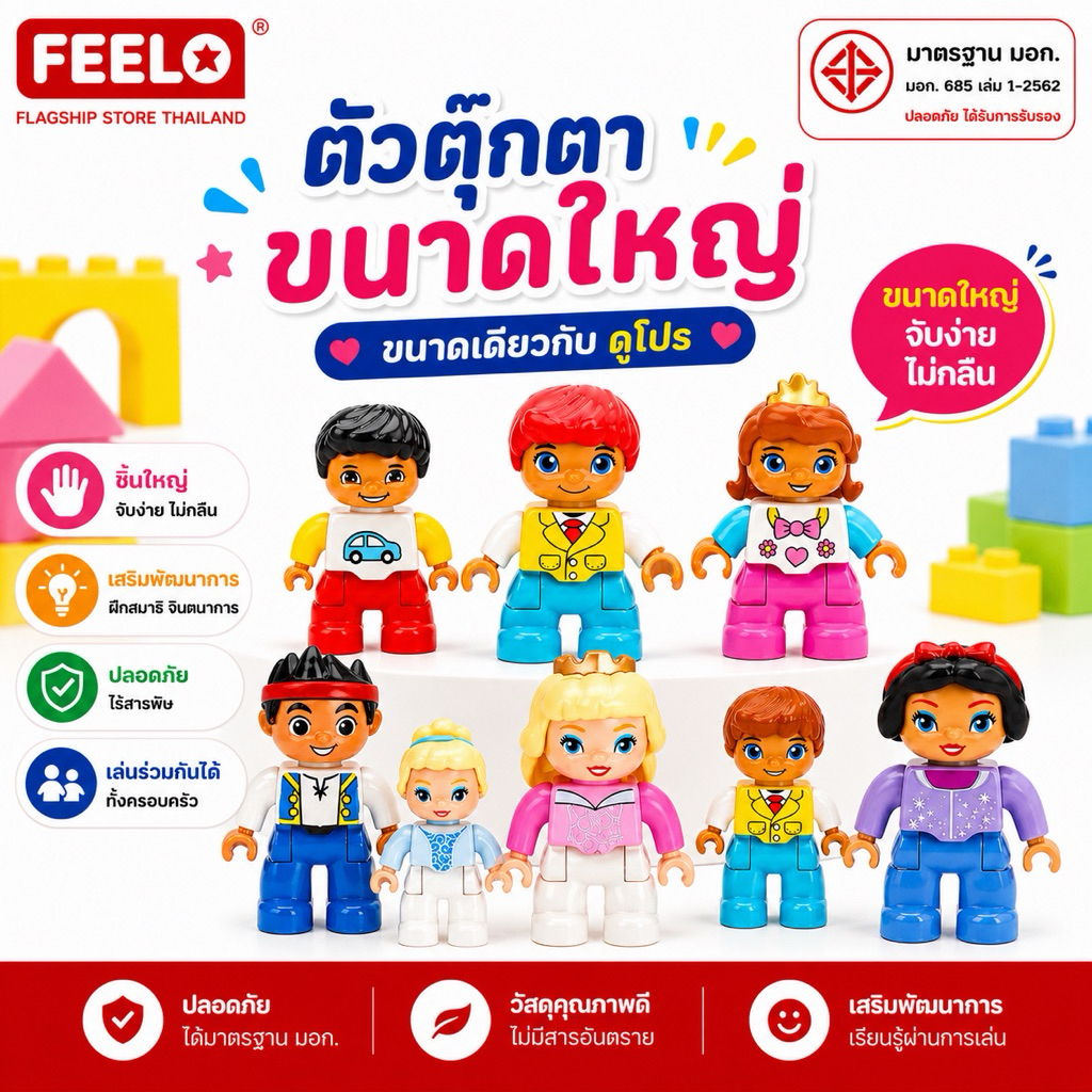 FEELO New Model Blocks ฟิกเกอร์ โมเดลหุ่น องค์ชาย องค์หญิง  [ตัวต่อขนาดใหญ่]
