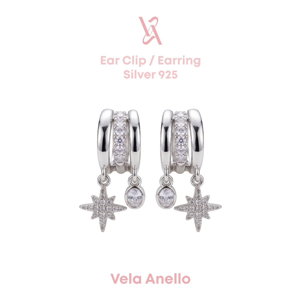 Vela Snowflake's Tear S925 14k ต่างหูหนีบ ต่างหูห่วง เครื่องประดับออกงาน