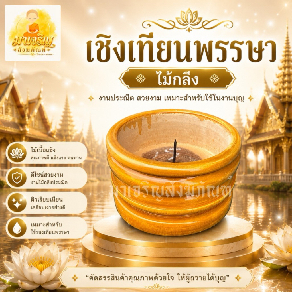 เชิงเทียนพรรษาไม้กลึง (บรรจุ 1 ชิ้น)