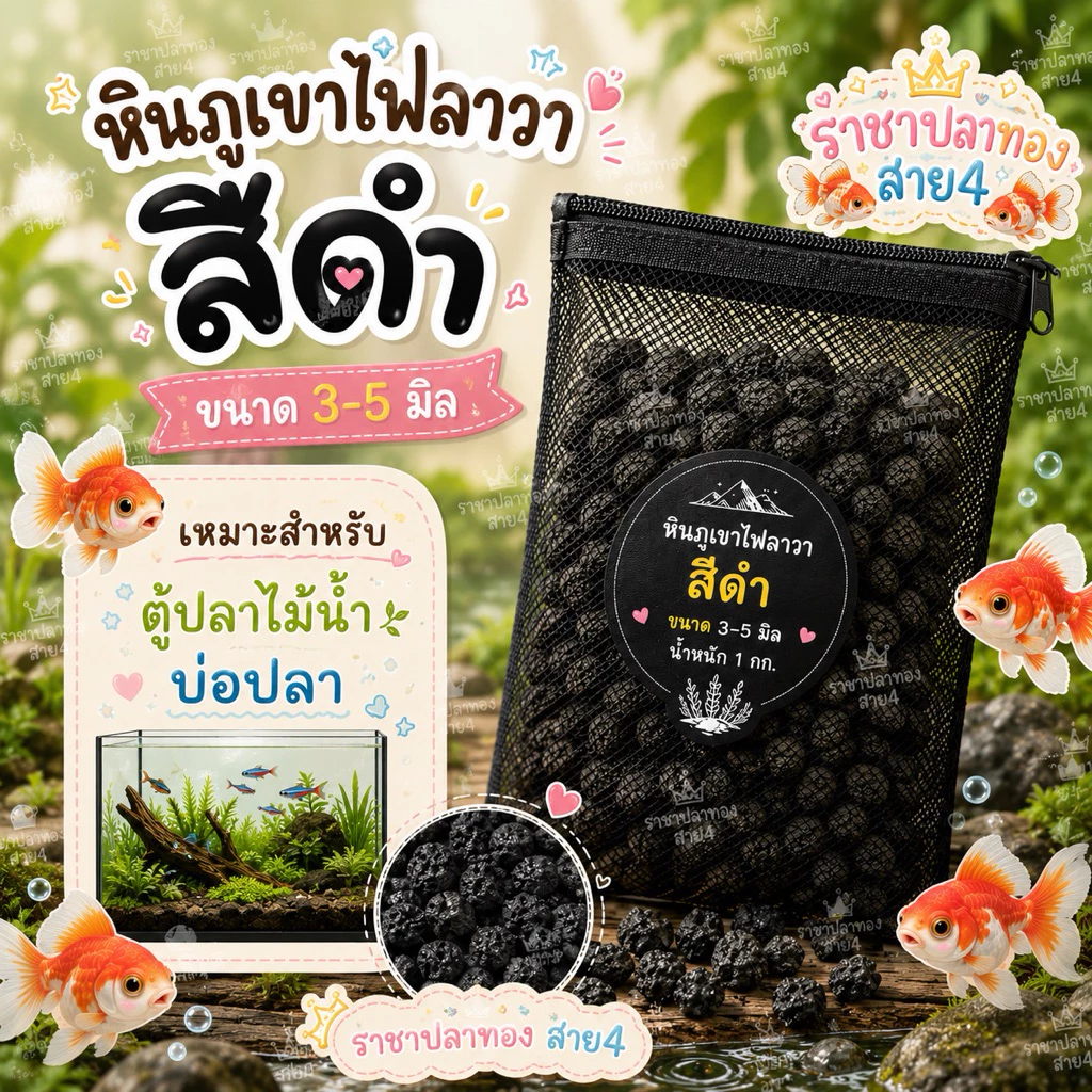 หินภูเขาไฟลาวาดำ ขนาด 1 กก. ขนาด 3-5 มิล