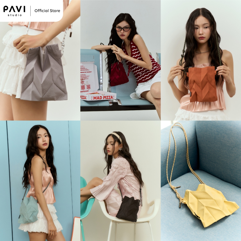 Pavi Studio - W mini knot กระเป๋าผ้าอัดพลีทลาย W สายไนลอน มี 14 สี