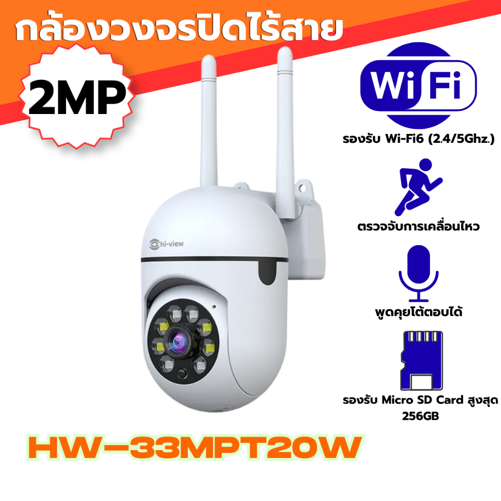 กล้องวงจรปิดไร้สาย Hiview สำหรับติดตั้งภายในอาคาร HW-33MPT20W คมชัด2MP ราคาประหยัด หมุนซ้ายขวาได้ ของแท้