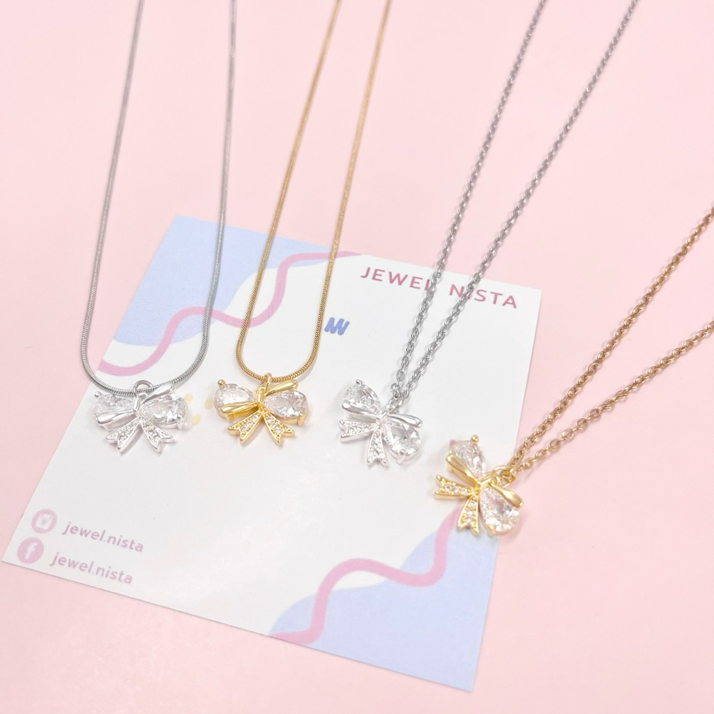 shiny ribbon necklace 🎀✨ สร้อยคอจี้คริสตัลโบ วิ้งๆ
