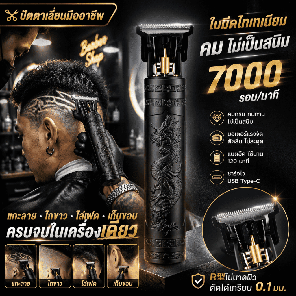 【พร้อมส่ง】ปัตตาเลี่ยนตัดผมไฟฟ้า ปัตตาเลี่ยนชาร์จ แบบชาร์จusb สไตล์วินเทจ
