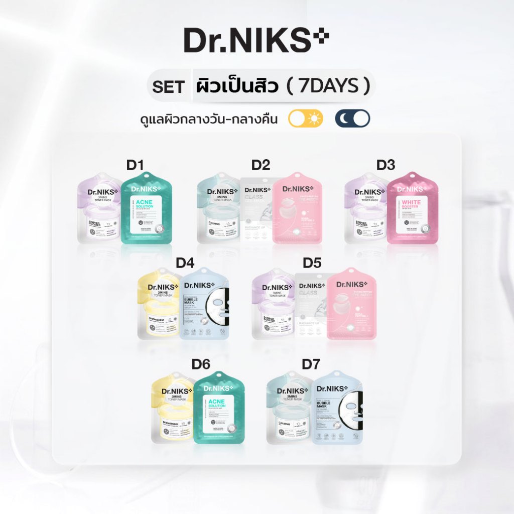 Dr.Niks Set สำหรับผิวเป็นสิว เช้า-เย็น ดร.นิกส์ (มาสก์หน้าคุณหมอ)