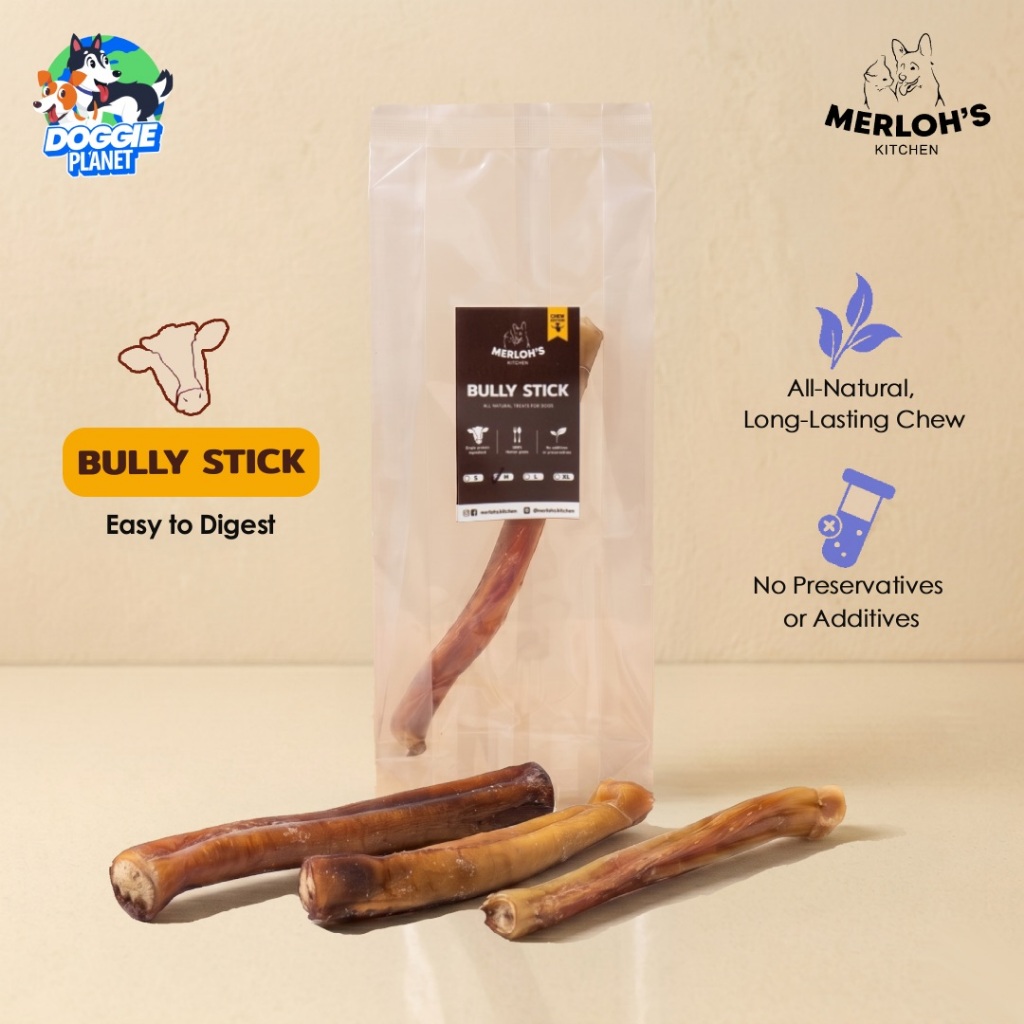 Merloh's Kitchen Bully Stick ตัวเดียวอันเดียววัวอบแห้ง ขนมสุนัข ขนมแทะ ขัดฟัน ลดคราบหินปูน ธรรมชาติ 