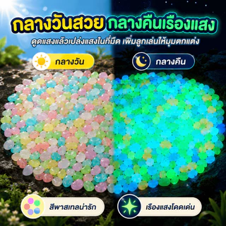 [WEIYI] 100 ชิ้น ก้อนกรวดเรืองแสง หลากหลายสี สำหรับตกแต่งสวนและตู้ปลา DIY มี 10 สี ให้เลือก