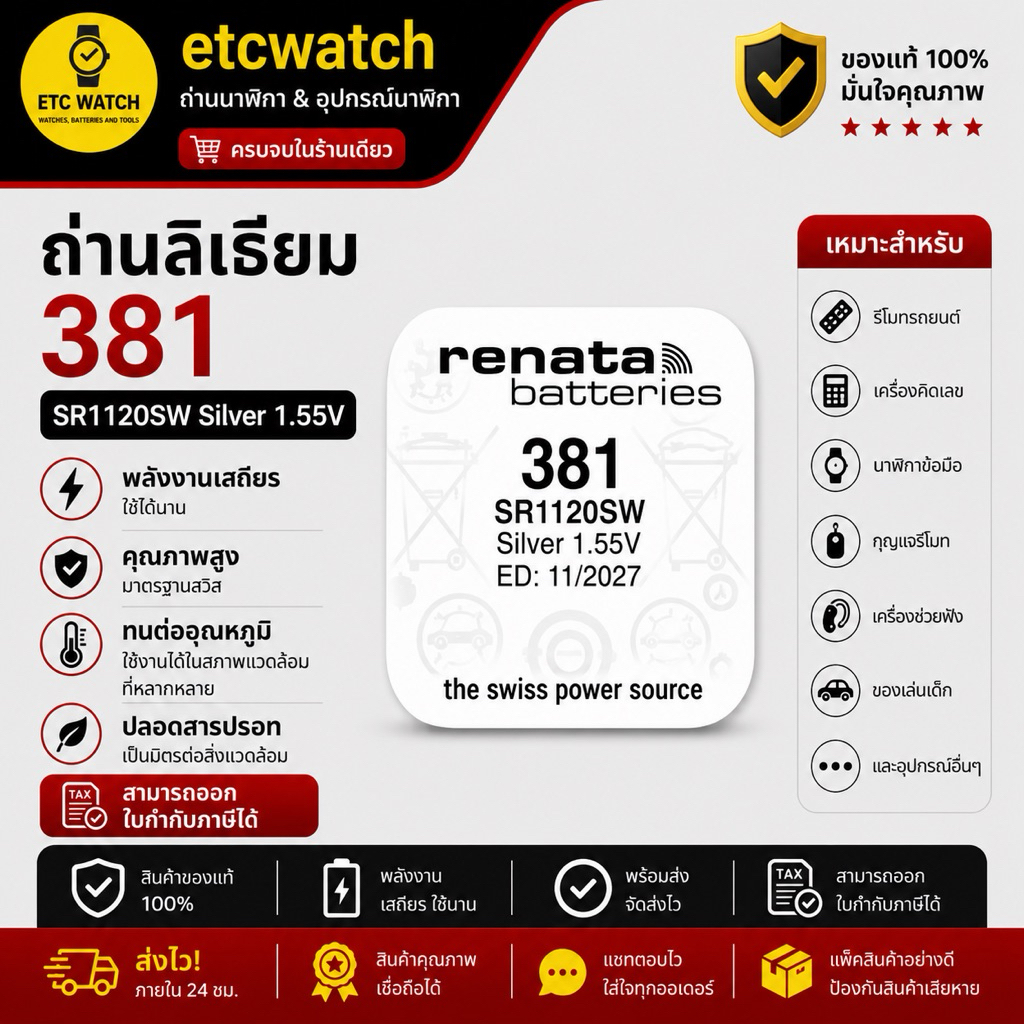 พร้อมส่ง> ถ่านกระดุม Renata SR1120SW / 381 1 ก้อน