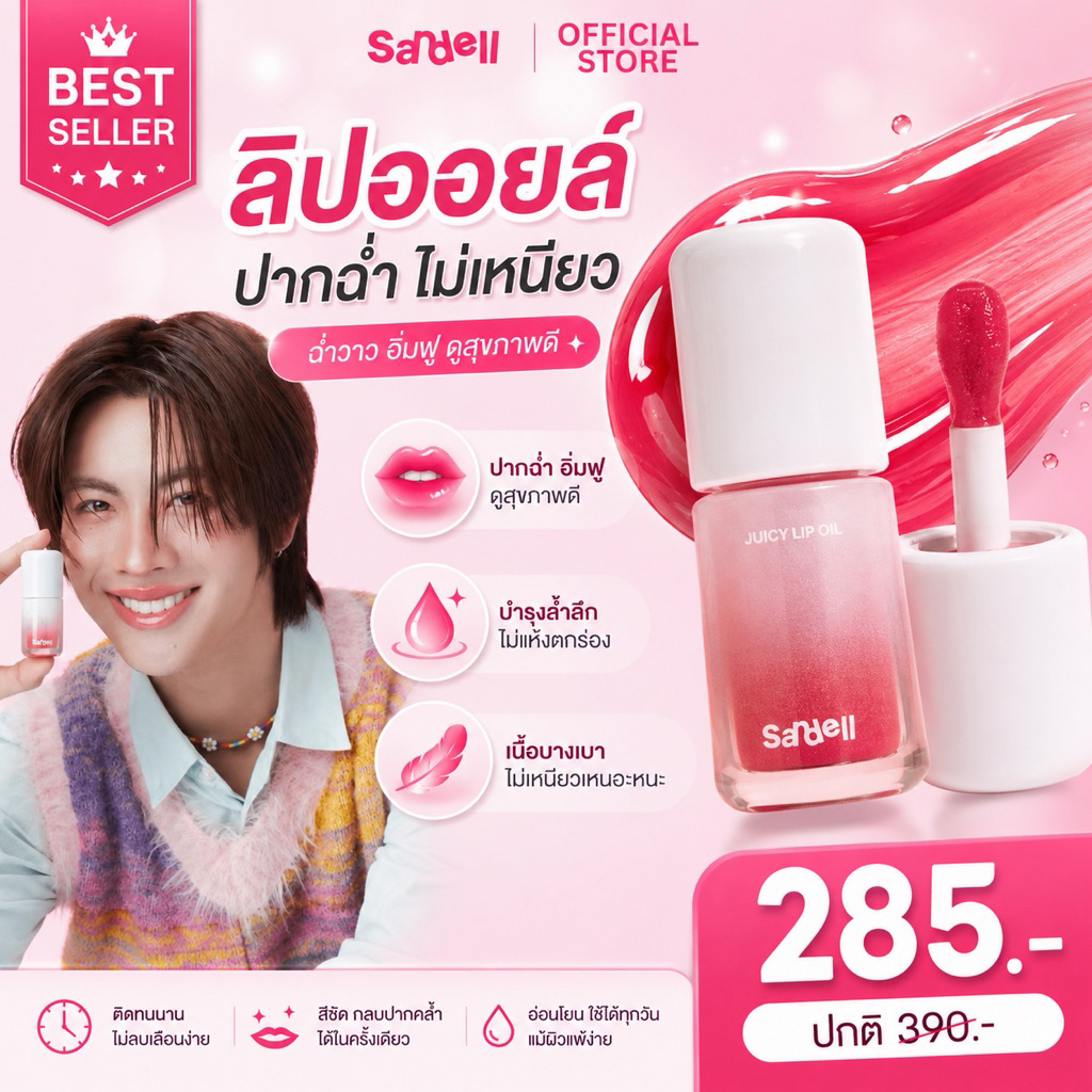 Sandell Juicy Lip Oil ลิปออยล์ปากฉ่ำ ไม่เหนียว ปากดูอิ่มฟู ใช้ได้ทุกวัน Glossy Natural Look