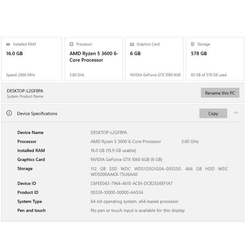 คอมประกอบ Ryzen 5 3600+gtx 1060 6g+ram 16