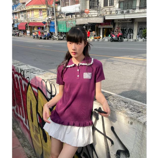 Ella Lace Knit Polo เสื้อโปโลไหมพรมคอลูกไม้