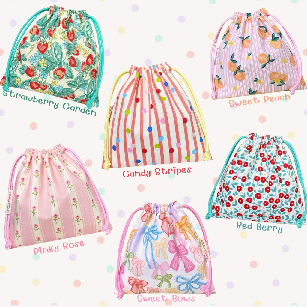 ✦ 𝑵𝒆𝒘 ✦ Cottonberry • ถุงผ้าหูรูด ผ้าคอตตอน มี 2 ขนาด • Happy Me Pouch