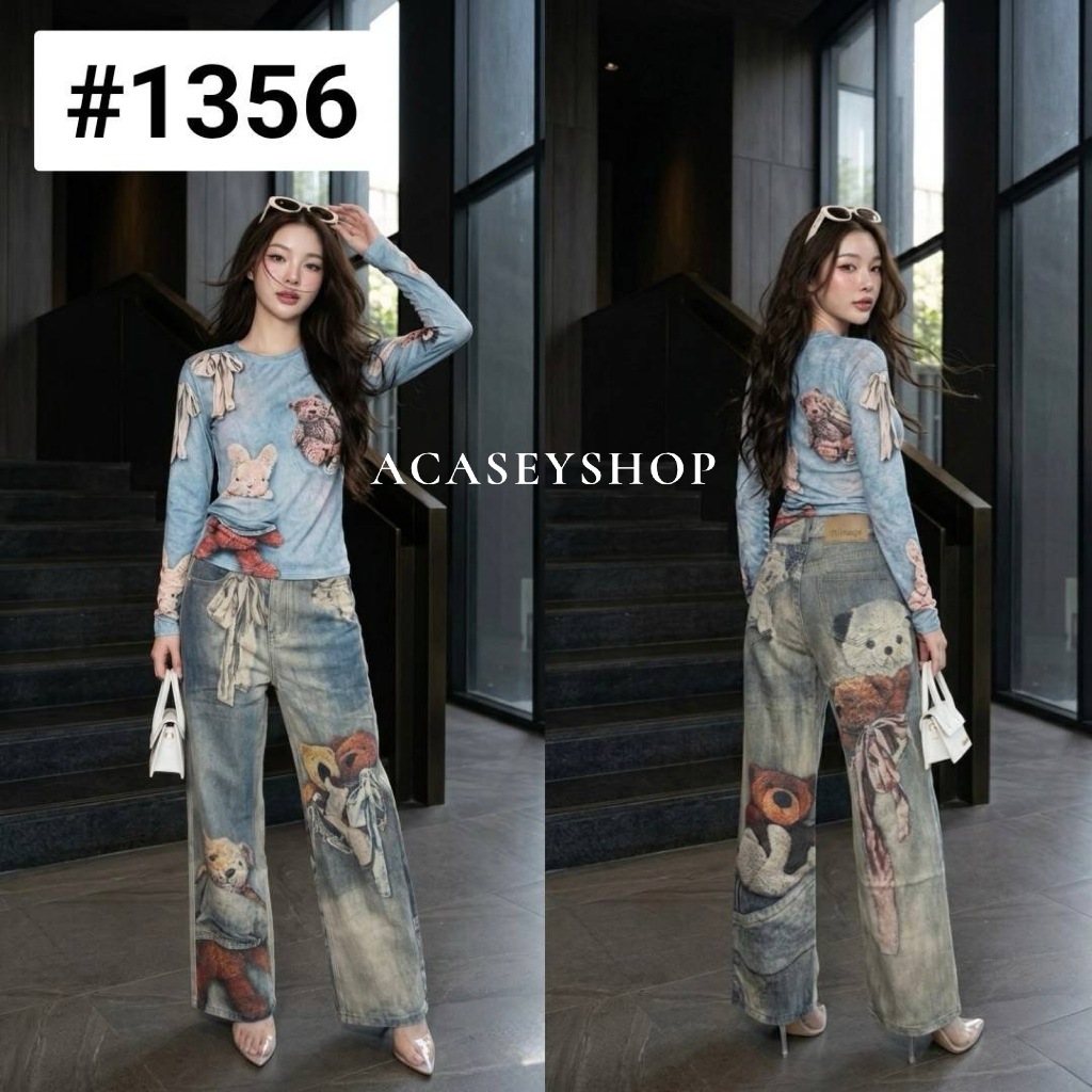 Acasey women's jeans, long-leg style, QWE design, bear pattern, bestseller.#1356 Sizes S - XL