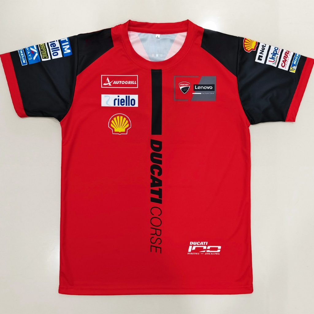 เสื้อ MotoGP เสื้อคอกลมแขนสั้นโมโตจีพีทีม ดูคาติ เรสซิ่ง 2025 รุ่นครบรอบ100ปี #MG0300 ไซส์ S-5XL