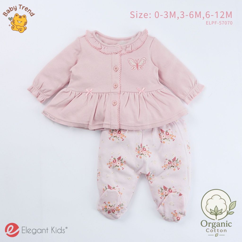Elegant Kids ชุดนอนลูกสาว 0-12 เดือน เสื้อแขนยาว+กางเกงคลุมเท้า Organic Floral Collection | Baby trend