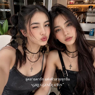 LUCKYROSE สร้อยคอหลายชั้น ลูกปัดและไม้กางเขน วินเทจสไตล์พังก์ดาร์ก สำหรับสาว Y2K