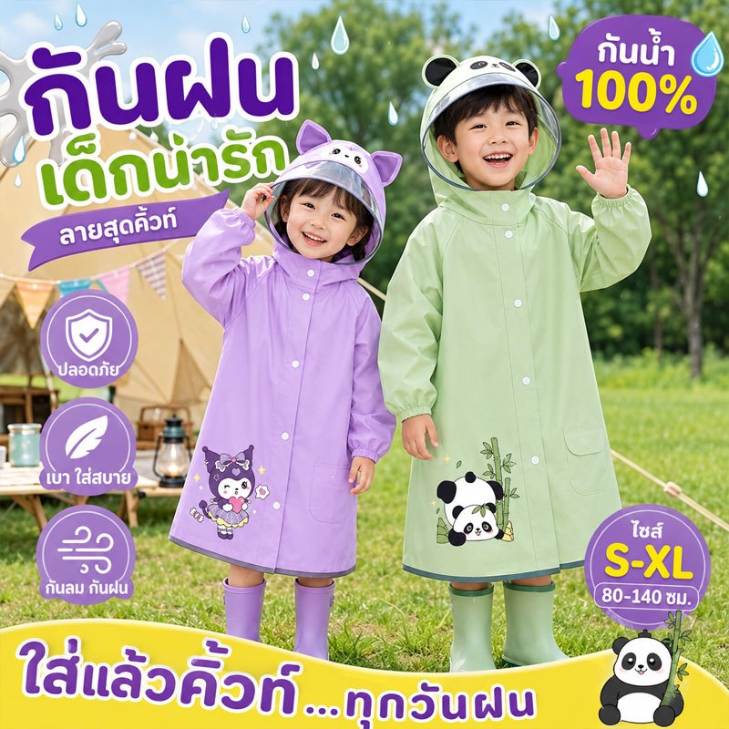 🌧️COD🌧️เสื้อกันฝนเด็ก ชุดกันฝนเด็ก หญิงและเด็กชาย เพิ่มปีกหมวก เสื้อกันฝนเด็กลายการ์ตูนน่ารัก