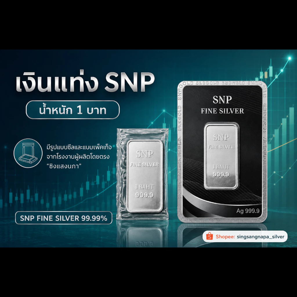 เงินแท่งบริสุทธิ์แท้ 99.99% น้ำหนัก 1 บาท (15.244 กรัม) ขายคืนได้ มีใบรับประกัน