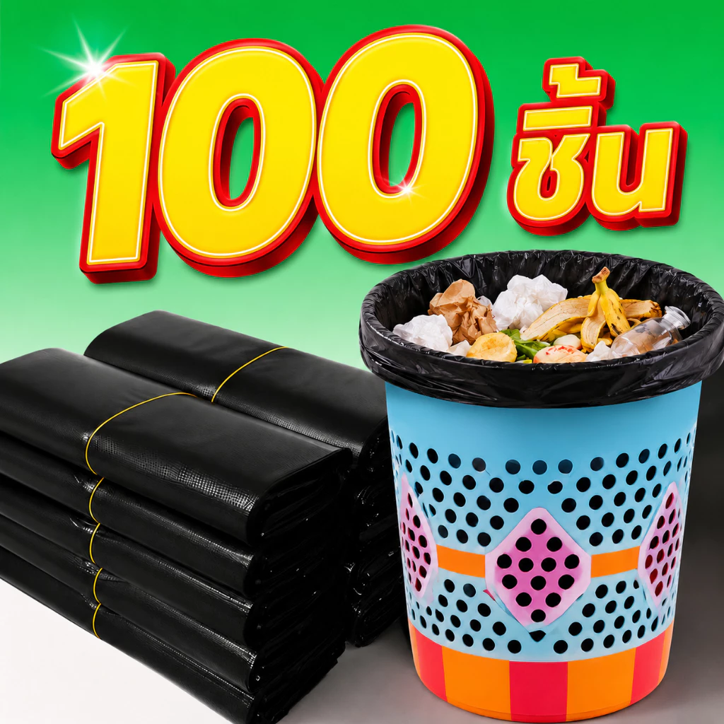 【100ใบ】ถุงขยะ ถุงดำ เหนียว หนา ไม่ขาดง่าย ไร้กลิ่น ใหญ่จุใจ ใส่ขยะได้เยอะ ส่งภายใน 24 ชม