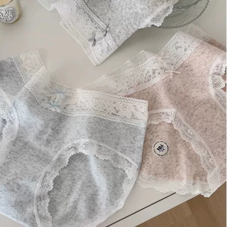 【สินค้าพร้อมส่ง】 กางเกงในผู้หญิงชุด ผ้าฝ้ายแท้เอวกลาง ผ้านุ่มใส่สบาย ขอบขาลูกไม้ ยืดหยุ่นสูง ไม่รัดขา ไม่กดเนื้อ