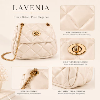 พร้อมส่ง LAVENIA กระเป๋าสะพายข้างผู้หญิงใบเล็ก มินิควิลท์โซ่ทอง หนัง น้ำหนักเบา สำหรับเที่ยว คาเฟ่ และออกเดท