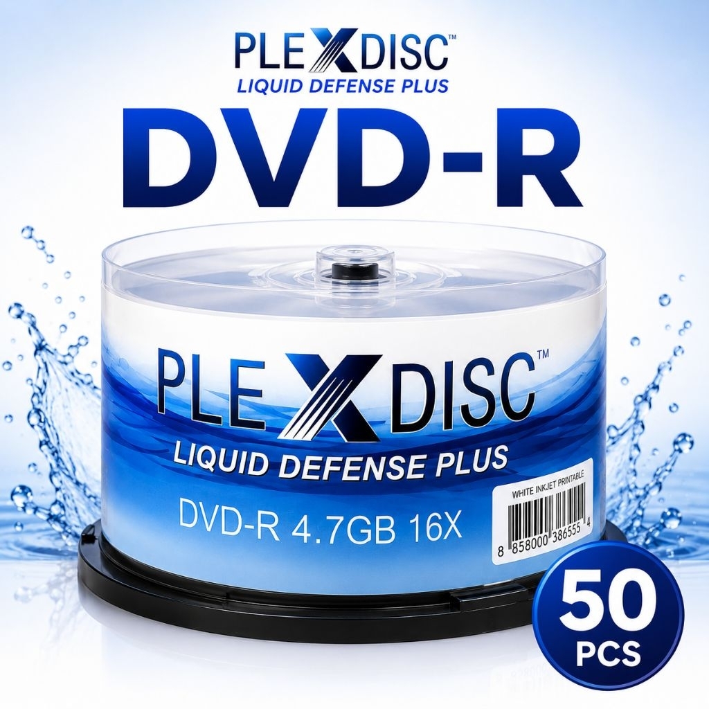 PLEXDISC DVD-R 4.7GB 16X Liquid Defense Plus กันน้ำ White Inkjet Printable พิมพ์แผ่นได้ บรรจุ 50 แผ่น