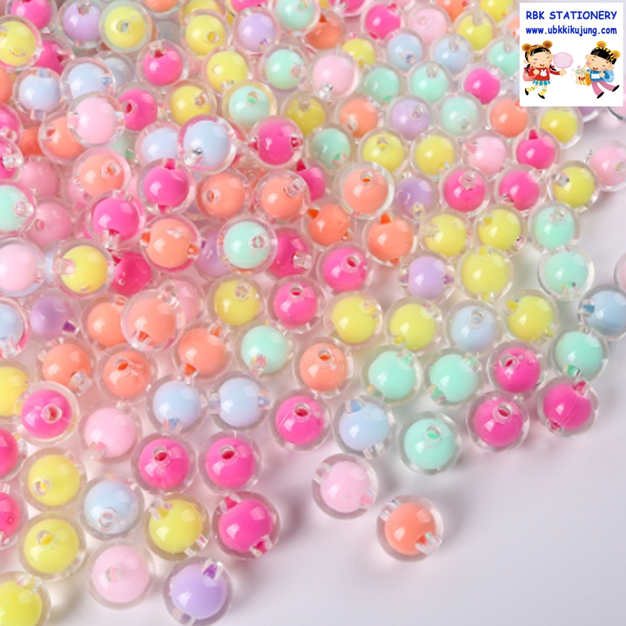 ลูกปัดอะคริลิค ลูกปัดกลม แบบใส สอดไส้ สีพาสเทล ขนาด 8 10 มม. 10g/ห่อ อุปกรณ์ร้อยลูกปัด อุปกรณ์ทำสร้อยข้อมือ