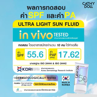 (แพ็คเกจใหม่) Cathy Doll Ultra Light Sun Fluid SPF50+ PA++++ ครีมกันแดดเนื้อฟลูอิด (ขนาดพกพา 15 ml)
