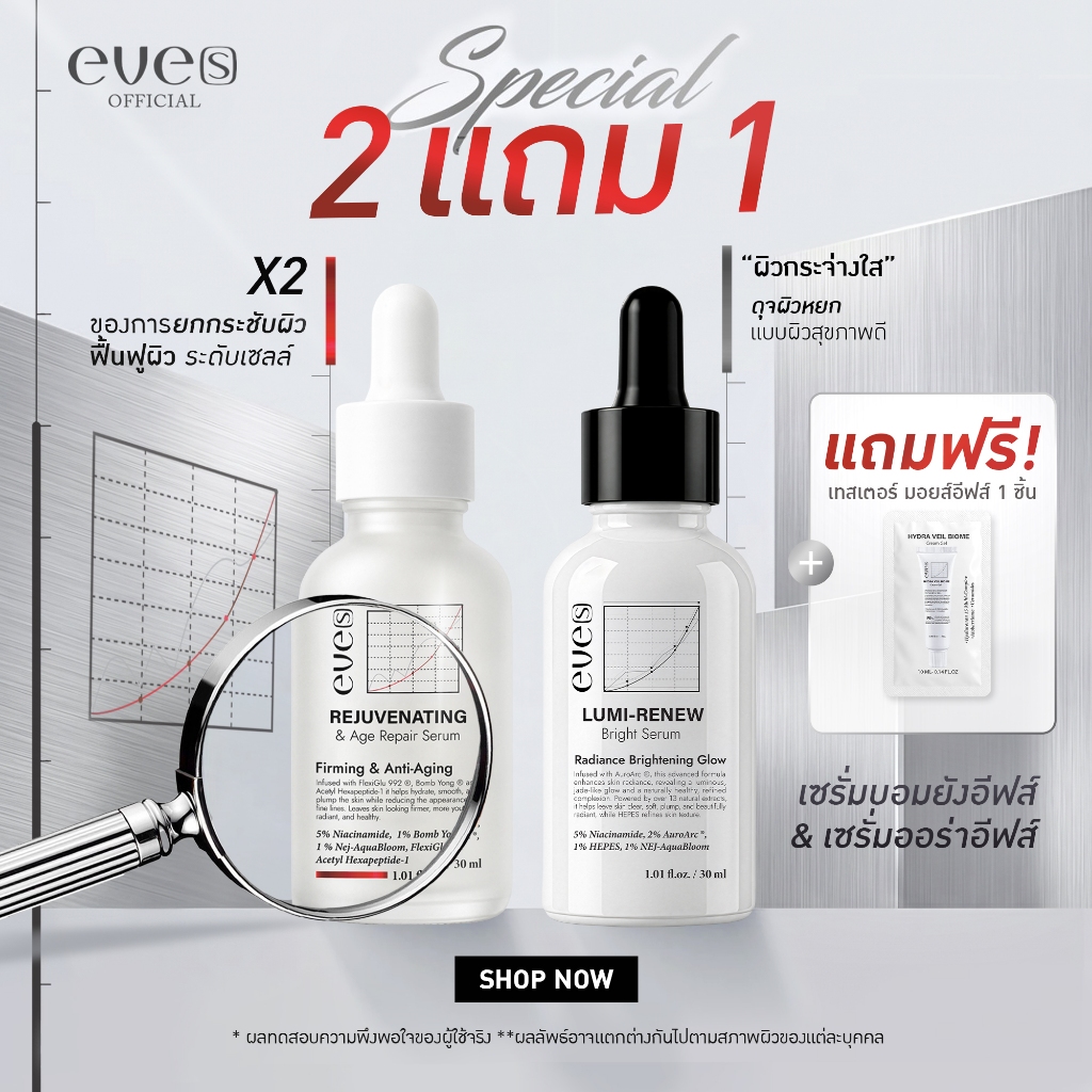[NEW EVE'S] โปรซื้อคู่ PDRNอีฟส์ + ออร่าอีฟส์ ฟรี มอยส์อีฟส์รีฟีล 10 ml.