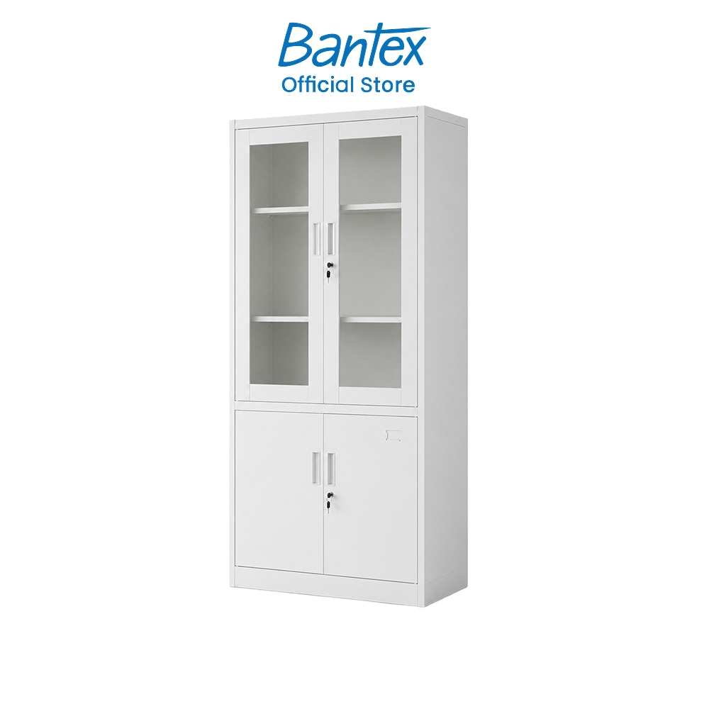 Bantex ตู้เก็บเอกสาร ตู้เอกสารเหล็ก ตู้สำนักงาน 2ตอน บานกระจกบน ทึบล่าง พร้อมกุญแจล็อค Steel Cabinet