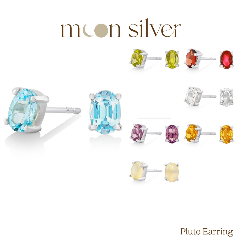 Moonsilver.bkk ต่างหูเงินแท้ พลอยแท้ รุ่น Pluto (พลอยแท้) สำหรับผิวแพ้ง่าย