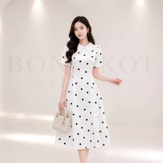 ND13 Polly Dress เดรสออกงาน ชุดทำงานคอปกลายจุด ดีเทลสวยสุภาพเรียบหรู