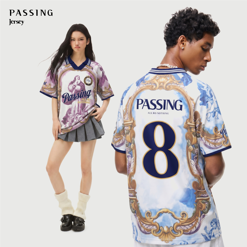 PASSING เสื้อเจอร์ซีย์ โอเวอร์ไซส์ MR111 สไตล์สตรีท Y2K Blockcore ทรงหลวมสบาย ผ้านุ่ม ระบายอากาศดี MR111