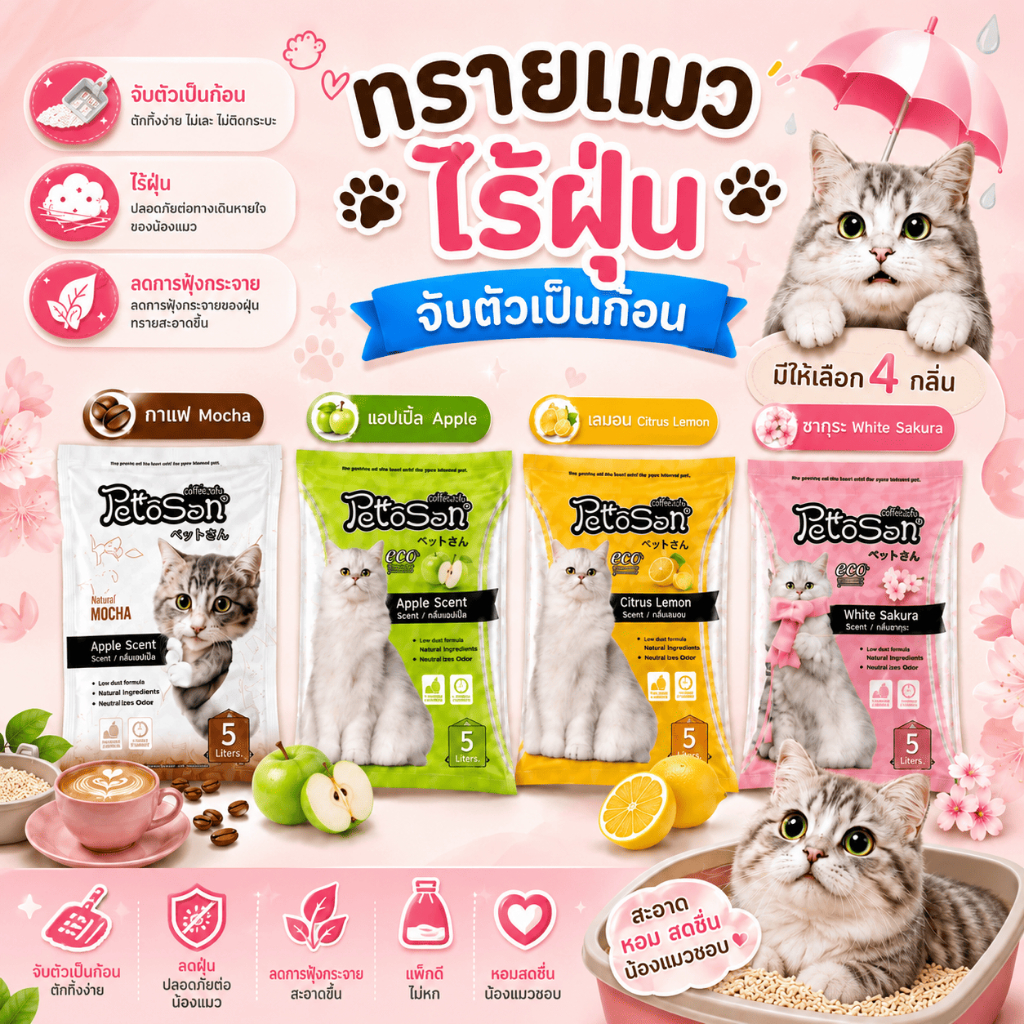 ส่งฟรี ทรายแมว เพ็ทโตะซัง 5 ลิตร จับตัวเป็นก้อน ลดกลิ่นไม่พึงประสงค์